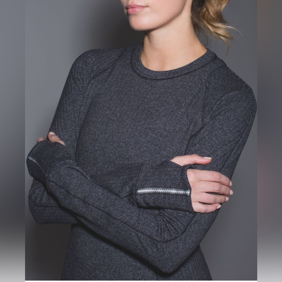 Lululemon Runderful Long Sleeve Heathered Herringbone Heathered Black Black 2 - Picture 6 of 16